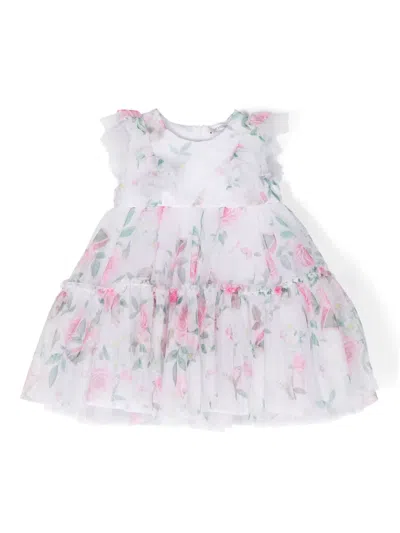 Monnalisa Babies' Floral-print Layered Dress In White