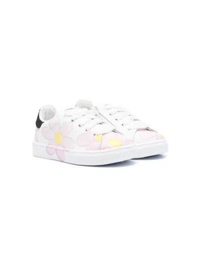 Monnalisa Kids' Floral-print Leather Sneakers In White