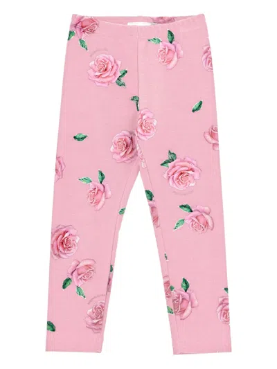 Monnalisa Kids' Floral-print Leggings In Pink