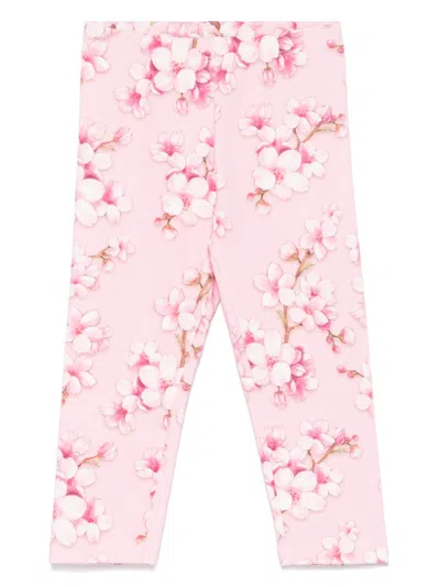 Monnalisa Kids' Floral-print Leggings In Pink