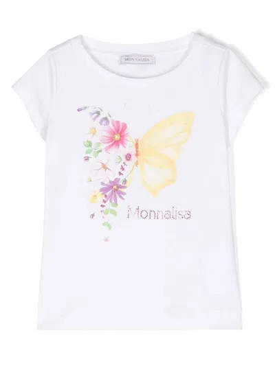 Monnalisa Kids' T-shirt Mit Blumen-print In White