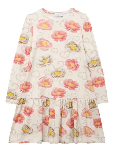 Monnalisa Kids'   Anemones And Hearts Jersey Dress In Ecru