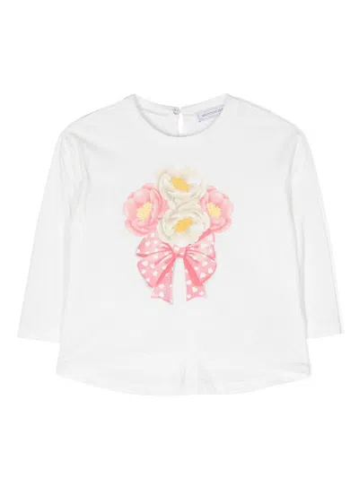 Monnalisa Kids' Floral-print Long-sleeve T-shirt In White