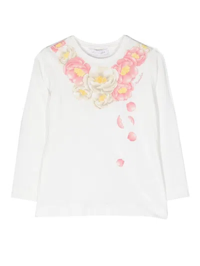 Monnalisa Kids' Langarmshirt Mit Blumen-print In White