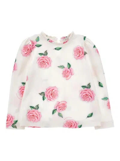 Monnalisa Kids' Floral-print Long-sleeve Top In White