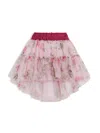 Monnalisa Gathered Floral Tulle Skirt In Pink