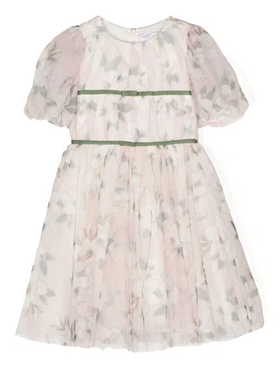 Monnalisa Kids' Floral-print Pleated Dress In Pink