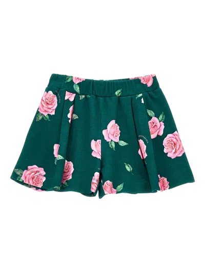Monnalisa Kids' Floral-print Pleated Shorts In Green