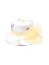 Monnalisa Floral-print Ribbon-trim Bucket Hat In White
