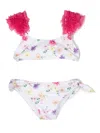 Monnalisa Floral-print Ruched Bikini Set In White