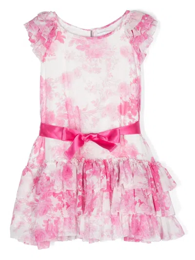 Monnalisa Kids' Floral-print Ruffle-detail Dress In White