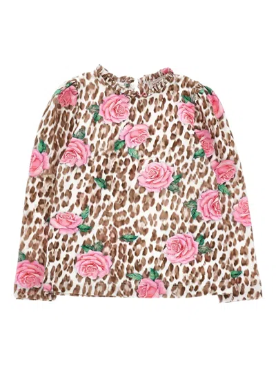 Monnalisa Kids' Floral-print Ruffle-detail Top In Multi