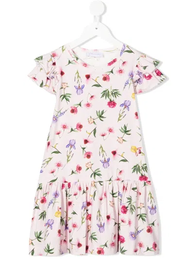 Monnalisa Kids' Floral Print Ruffle Dress In Pink