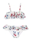 Monnalisa Floral-print Ruffled Bikini Set In 白色