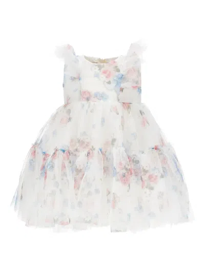 Monnalisa Babies' Floral-print Ruffled Dress In White