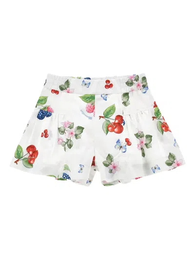 Monnalisa Kids' Floral-print Ruffled Shorts In White