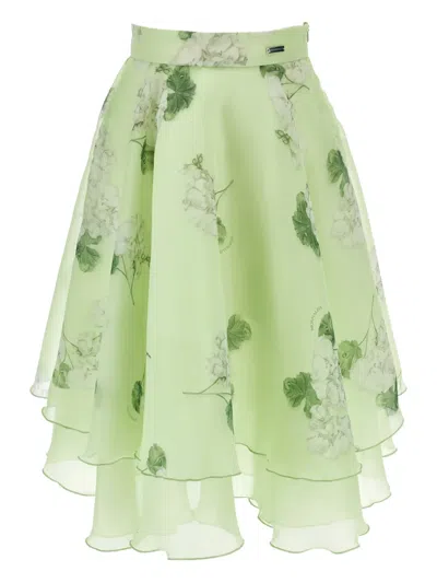 Monnalisa Kids' Floral-print Ruffled Skirt In Green