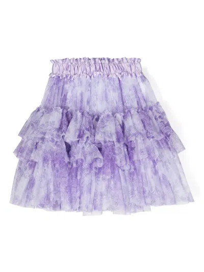 Monnalisa Kids' Floral-print Ruffled Skirt In Purple