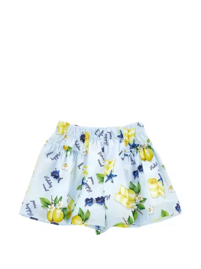Monnalisa Kids' Floral Print Shorts In Blue