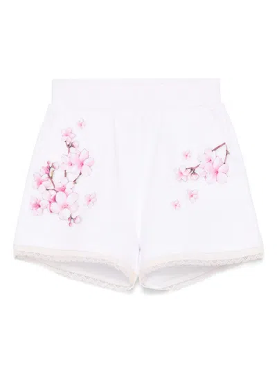 Monnalisa Kids' Floral-print Shorts In White