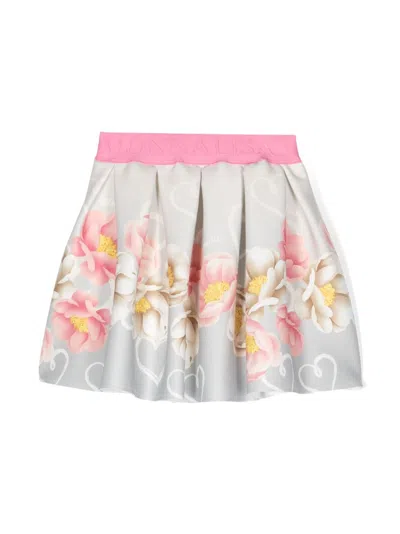Monnalisa Kids' Floral-print Skirt In 3201 Grey