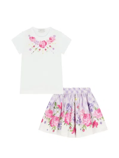 Monnalisa Kids' Floral-print Skirt Set In White