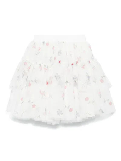 Monnalisa Kids' Floral-print Skirt In White