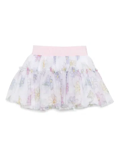 Monnalisa Babies' Floral-print Skirt In White