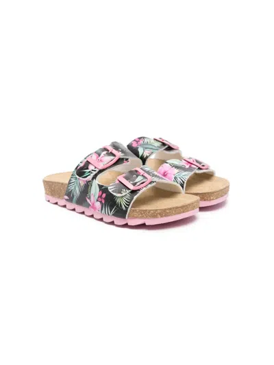 Monnalisa Kids' Floral-print Slides In 粉色