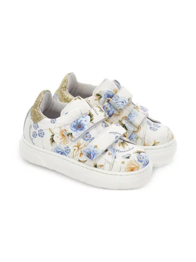 Monnalisa Babies' Floral-print Sneakers In White