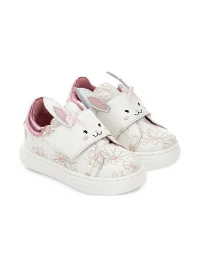 Monnalisa Babies' Floral-print Sneakers In White
