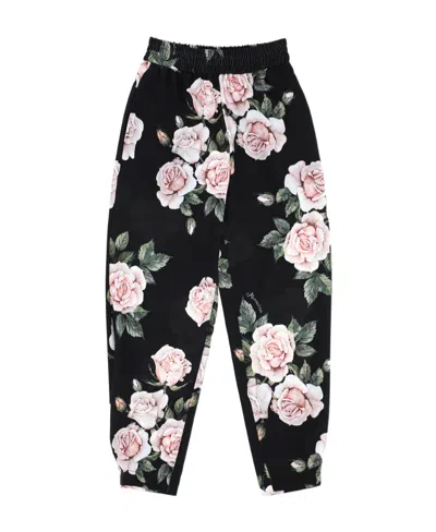 Monnalisa Floral-print Straight-leg Trousers In Black
