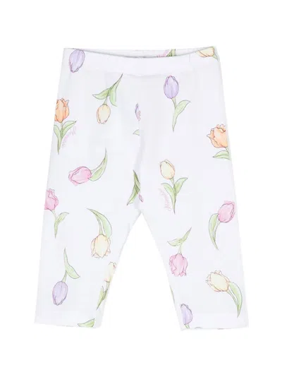 Monnalisa Babies' Floral-print Stretch-cotton Leggings In Bianco