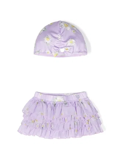 Monnalisa Babies' Floral-print Swim Skirt (set Of Two) In 紫色