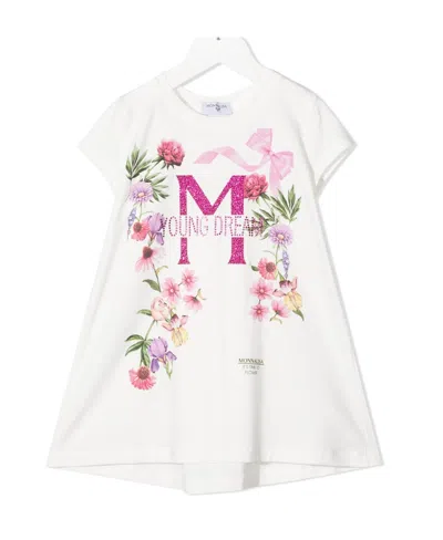 Monnalisa Floral-print T-shirt Dress In White