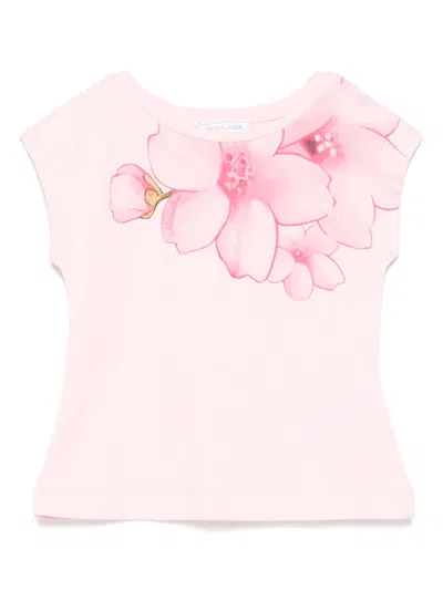 Monnalisa Kids' Floral-print T-shirt In Pink
