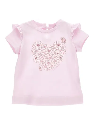 Monnalisa Babies' Floral-print T-shirt In Pink