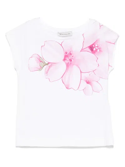 Monnalisa Kids' T-shirt Mit Blumen-print In Weiss