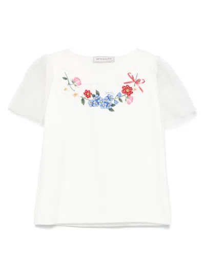 Monnalisa Kids' Floral-print T-shirt In White