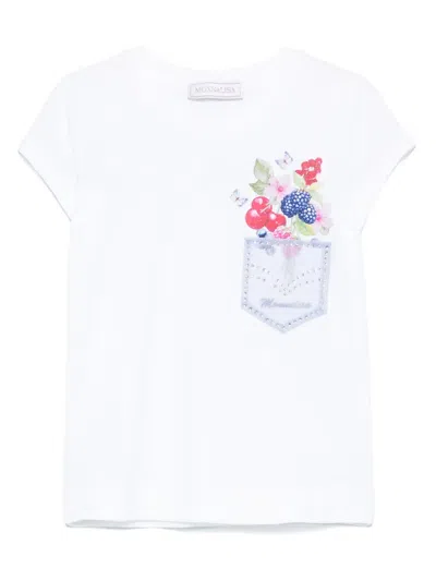 Monnalisa Kids' Floral-print T-shirt In White