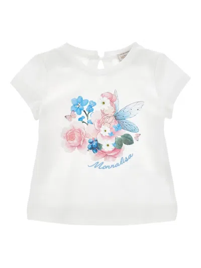 Monnalisa Babies' Floral-print T-shirt In White