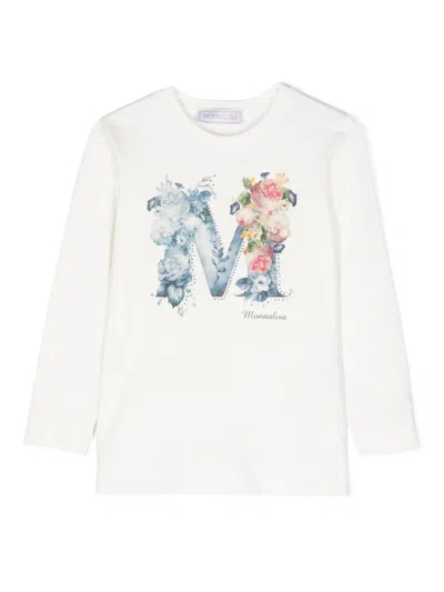 Monnalisa Kids' Floral-print T-shirt In White