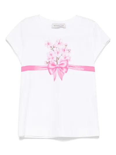 Monnalisa Kids' Floral-print T-shirt In White