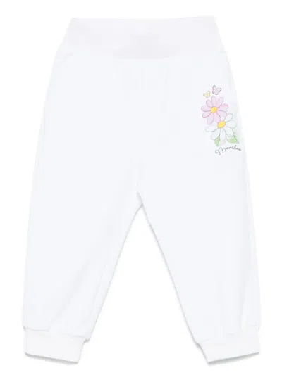 Monnalisa Babies' Floral-print Track Pants In White