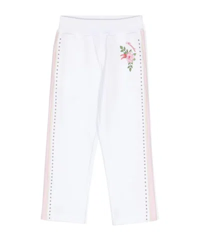 Monnalisa Kids' Floral-print Track Pants In White