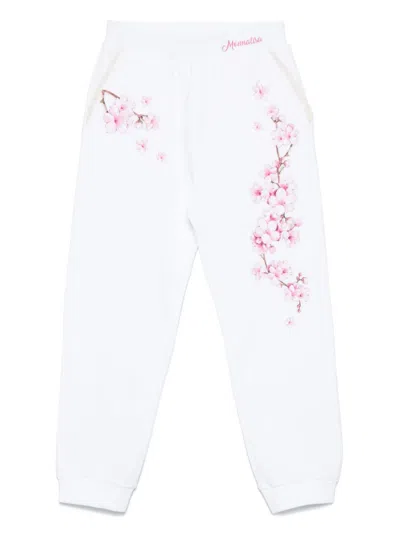 Monnalisa Kids' Floral-print Track Pants In White