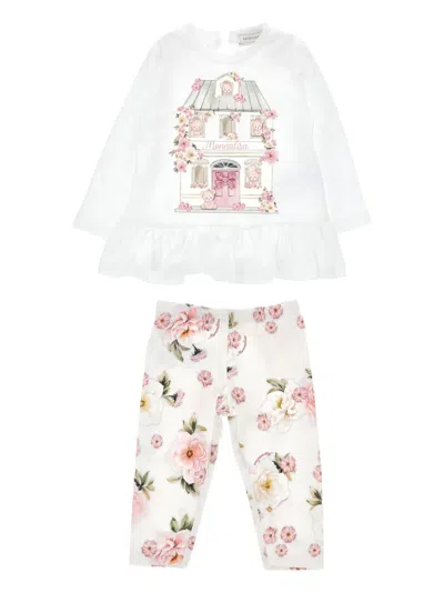 Monnalisa Babies' Floral-print Trouser Set In White