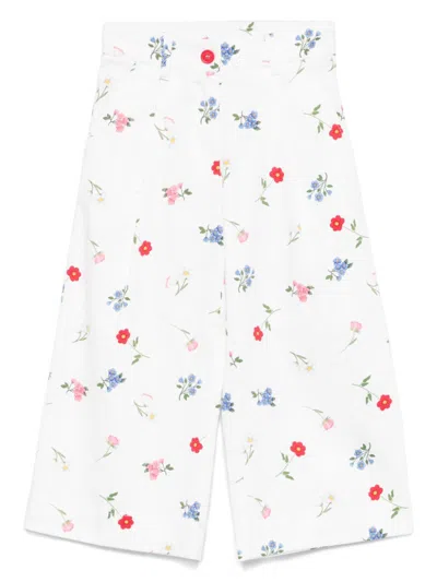 Monnalisa Kids' Floral-print Trousers In White