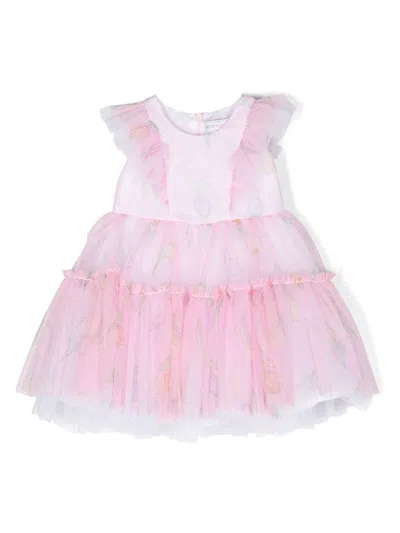 Monnalisa Babies' Floral-print Tulle Dress In Pink