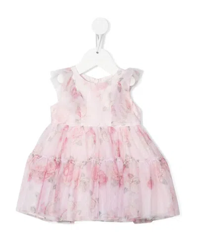 Monnalisa Floral-print Tulle Dress In Pink